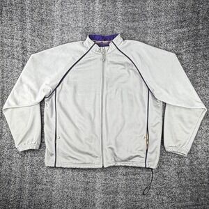 Vtg Yahoo! Mens XL Happy Holidays 2005 Polyester Track Jacket Gray Purple Zipper